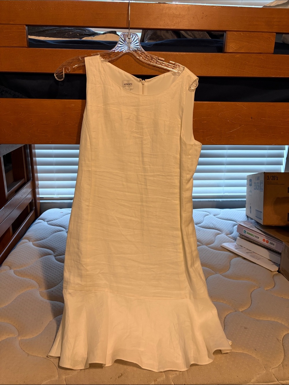 Armani Collezioni off white Linen Sleeveless Ruffle-Hem Dress